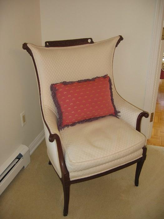 antique wing chair, down seat
