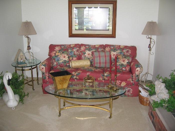 Ethan Allen 82" sofa, coffee table and matching end table