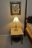 marble top table, pair of pewter lamps