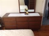 Mid Century Danish Matching Triple Dresser and Mirror