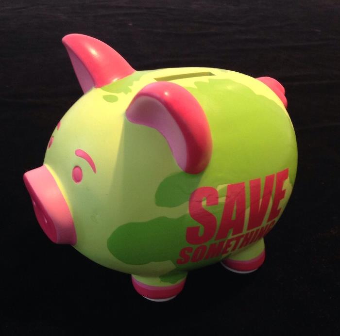 Hand painted "Save Something" Piggy Bank - New in Box