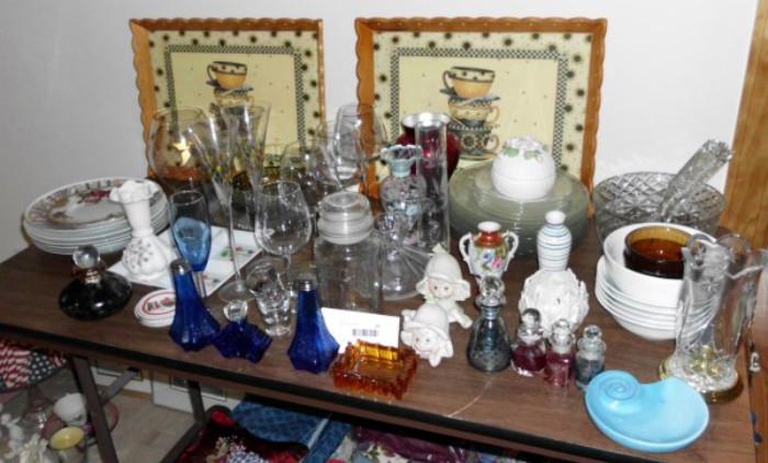 Glass Perfume Bottles, Stemware, Plates and More