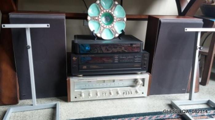 Bang and Olufsen speakers with Stand, Pioneer Receiver, DBX CD Player, Oyster Dish.