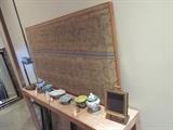 Vintage Framed Textile, Asian Pottery, Bronze Desk Lamp