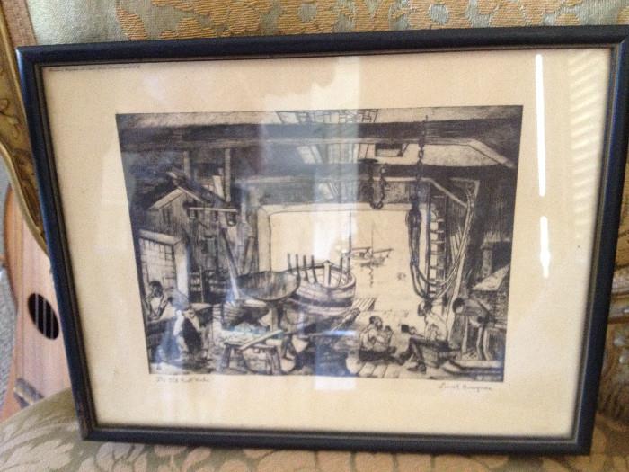 Lionel Barrymore etching signed