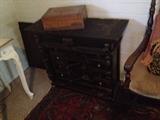 18th century gothic revival, Spanish revival night stand, hand carved walnut
