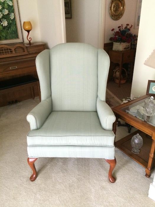 Pair of Clean and pretty Queen Anne wing chairs. Excellent condition!