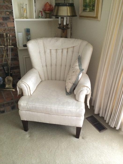 Gorgeous white occasional chair. Reupholstered so I can't tell who made it, but in incredible shape!  Vintage and beautiful!