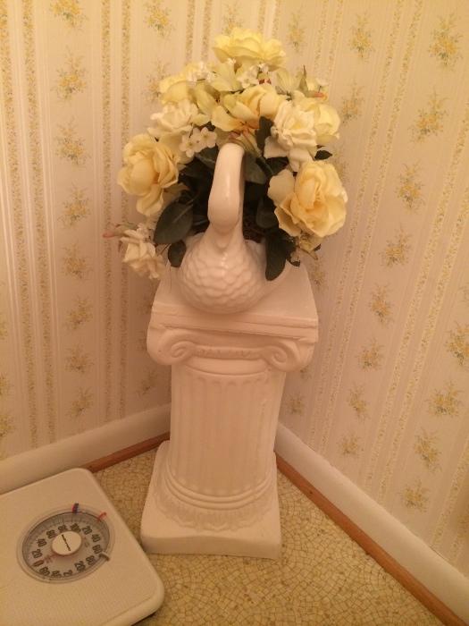 Pretty white pedestal and separate white swan planter