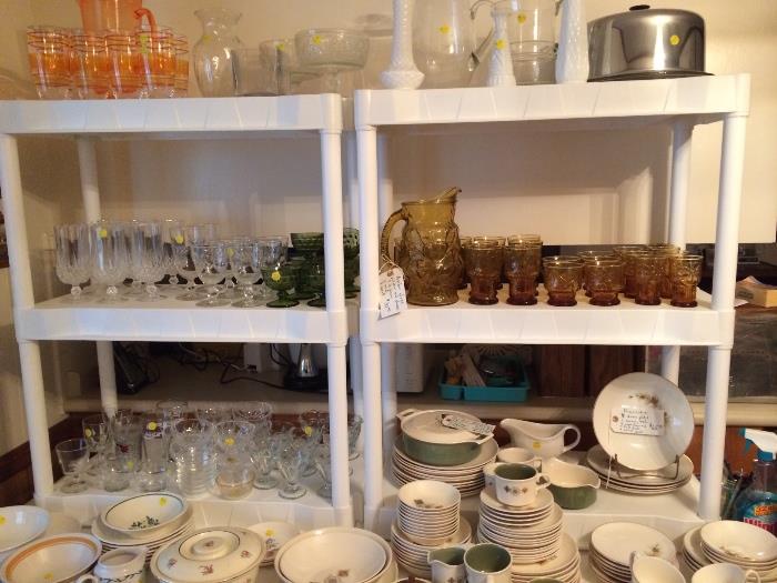 Fun glassware and vintage dishes and serving ware.