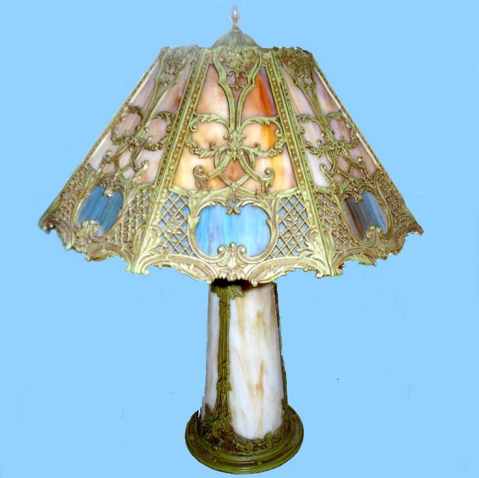 Lovely Art Nouveau Slag Glass Lamp, possibly by Edward Miller