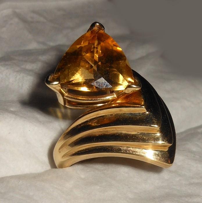14K Yellow Gold Custom Made Ring with Large Citrine, total weight 11.9g