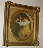 310 - Victorian print of lady in ornate gold frame