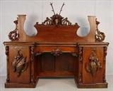 529 - Mahogany English sideboard with fantastic carvings all over. 71INT, 91.5INW, 27IND