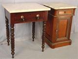 519 - Marble top barley twist leg drawer federalm table 30in tall, 23in wide, 21in deep 520 - Marble top half commode with cookie corners 29INT, 18.5INW, 18IND