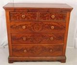 516 - Flame mahogany empire five drawer chest. 41.5in tall, 44in wide, 19in deep