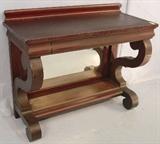 232- Mahogany empire pier table with mirrored bottom and scroll front and feet, 37IN T, 45IN W, 19IN D