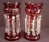 3- Bohemian cut to clear victorian mantle lusters, ca 1900, 12.5IN T, 6IN R