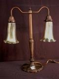2-  Bronze Art Nouveau lamp with art glass shades, ca 1910, 22.5IN T,
