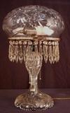 11- Cut glass lamp with etched pinwheel cut flowers, ca 1910, 19IN T