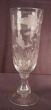 47- Etched glass vase on a stand of fish, 19IN T, 7IN D