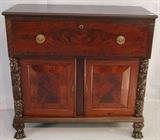 65- Period mahogany jackson press with original finish and banded inlay drawers with acanthus carved columns, has original linen shelves, 52IN T, 29IN W, 16IN D