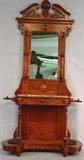 69 - Walnut victorian hall tree with pierced crest and shell pans, 7FT11IN T, 48IN W, 16IN D