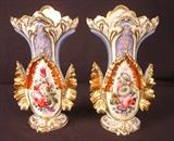 70 - Matching pair of old paris vases with floral design, 15IN T, 9IN W