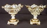 71- Matching pair of old paris compotes, white with gold, 10IN T, 11IN D