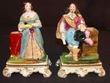 79- Pair of old paris figurines of french gentlemen and a lady used as match holders, 7IN T, 5IN W