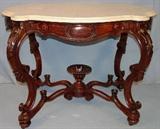 101 - Rosewood, rococo marble top table with original finish and good marble, 28IN T, 38.5IN W, 27IN D