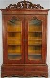 103 - Rococo fiddle back mahogany bookcase with original finish, ca 1850, 8FT T, 63IN W, 22IN D