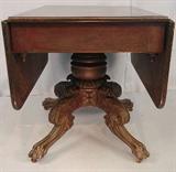108 - Period mahogany empire drop leaf breakfast table with original finish, has one board top, 28IN T, 24IN W, 40IN L