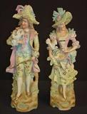 114 - air of large bisque figurines of 18th century lady and gentlemen, 18IN T