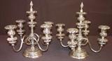 116 - Matching pair of ornate silver plate 5 light candelabras, 14IN T, 13IN W