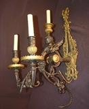 143 - Brass and bronze sconce with figure of angel and 3 lights, 24IN T, 12IN Wb