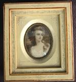 150 - Painting on ivory of 18th century lady in etched ivory frame, 6.5IN T, 7IN W