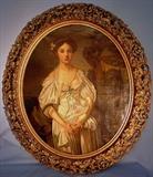 158 - Oil on canvas by Louis Theodore Dube 1861-1925 portrait painter, painting of victorian lady in antique gold frame, has been cleaned and stretched