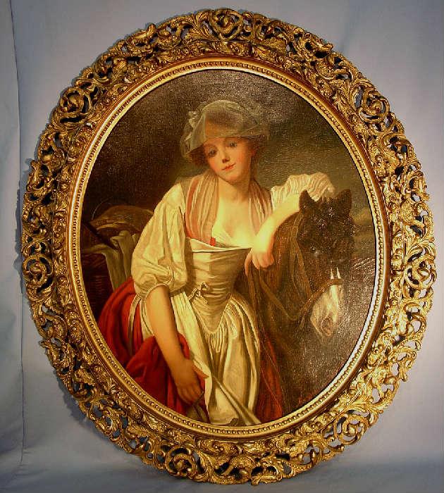 157 - Oil on canvas by Louis Theodore Dube 1861-1925 portrait painter, painting of victorian lady in antique gold frame, has been cleaned and stretched