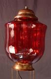 211- Cranberry hanging victorian light fixture, was a pull down fixture, 27IN T