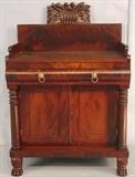 230- Mahogany empire washstand with decorative crown and claw feet, has one drawer, 43.5IN T, 29IN W, 18IN D