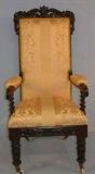 233- Rosewood victorian parlor chair with barley twist arms and acanthus carved legs, ca 1860, 47IN T, 24IN W, 19IN D