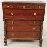 234- Large empire mahogany 7 drawer chest with claw feet and 2 column front, 51IN T, 37IN W, 21IN D