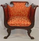 252- Federal style mahogany arm chair with acanthus carved feet with solid wood front arms, 33IN T, 32IN W, 17IN D
