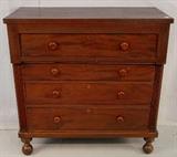 251- Mahogany 4 drawer chest with ball feet  and original wood pulls, 25IN T, 44IN W, 21IN D