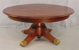254- Mahogany dinning table with 4 leaves, has holder for leaves, 30IN T, 60IN D, 12FT L with leaves