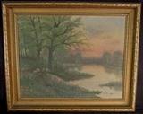 267 - Still life of brook in gold frame, signed M.E.M.K., has repaired damage, 25.5 X 15.5