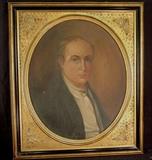 266 - Oil on canvas of antebellum man in gold frame with rosettes, 29.5 X 27.5