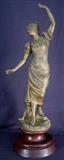 278 - Bronze victorian lady dancing on round wood base, 20IN T