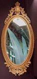 288 - Oval victorian hanging mirror with ornate crown. ~excellent~ 61INT, 47W